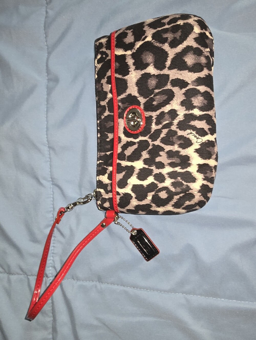 Coach Leopard Print Wristlet with Red Trim